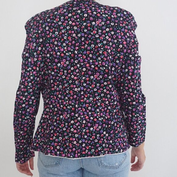 Vintage Leslie Faye Black w Pink Purple Floral Button Crop Blazer 18/ M - Picture 3 of 11